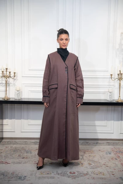 Coffee Linen Abaya C:IB328 coffee