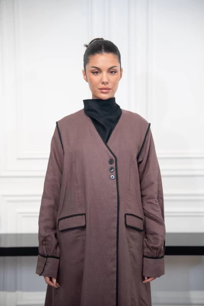 Coffee Linen Abaya C:IB328 coffee